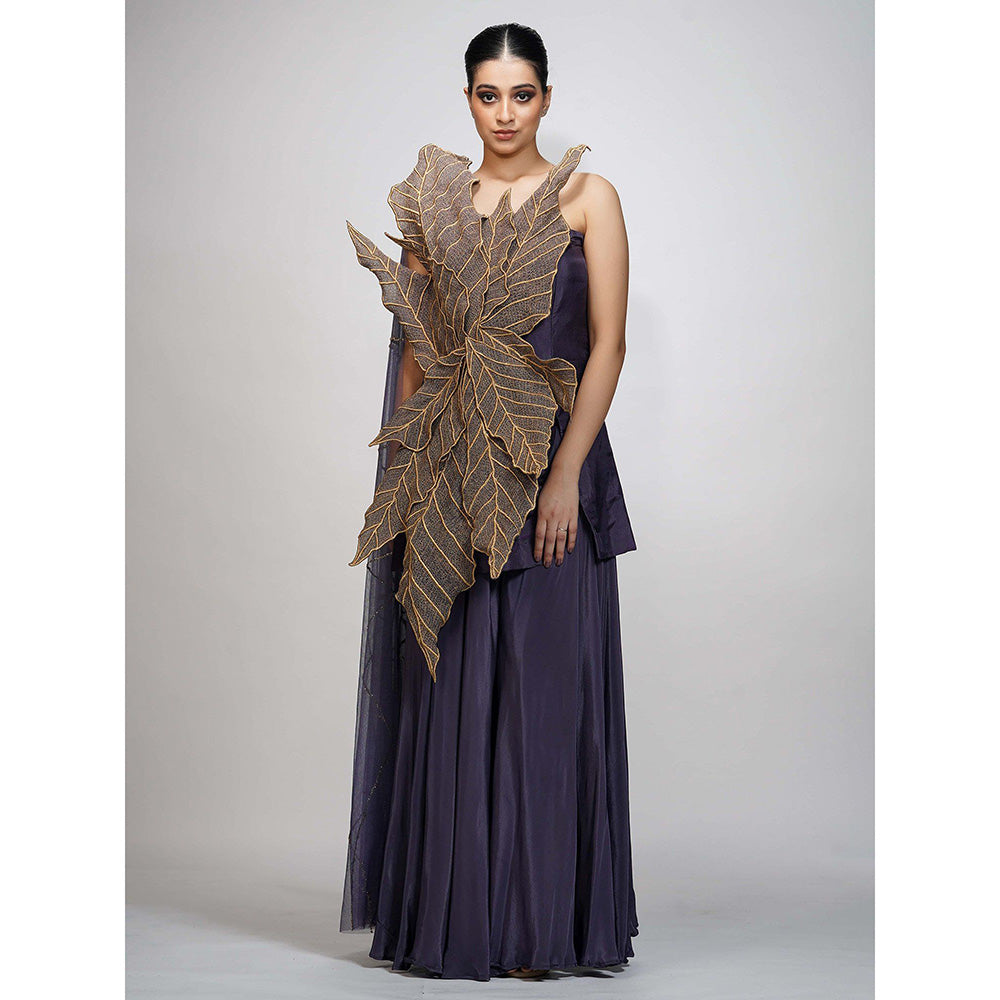 Shruti S Purple Leaves Sharara (Set of 2)