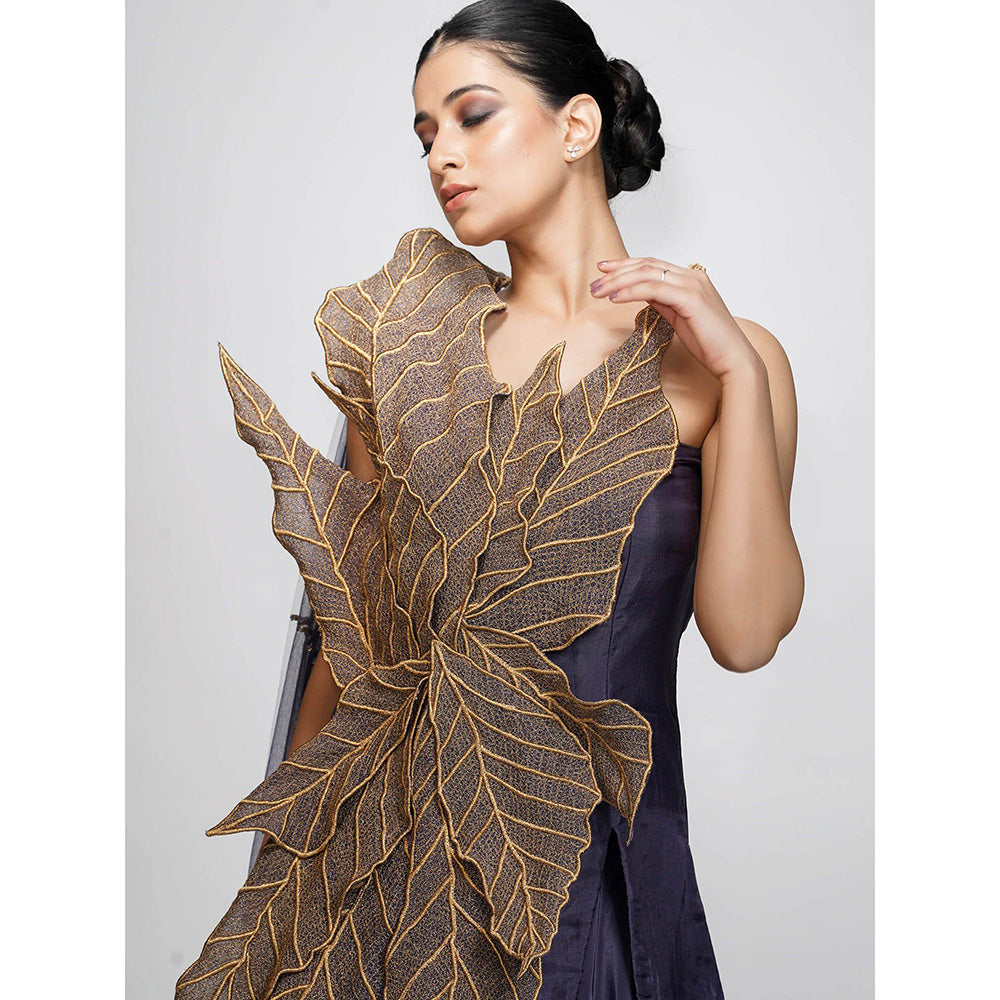 Shruti S Purple Leaves Sharara (Set of 2)