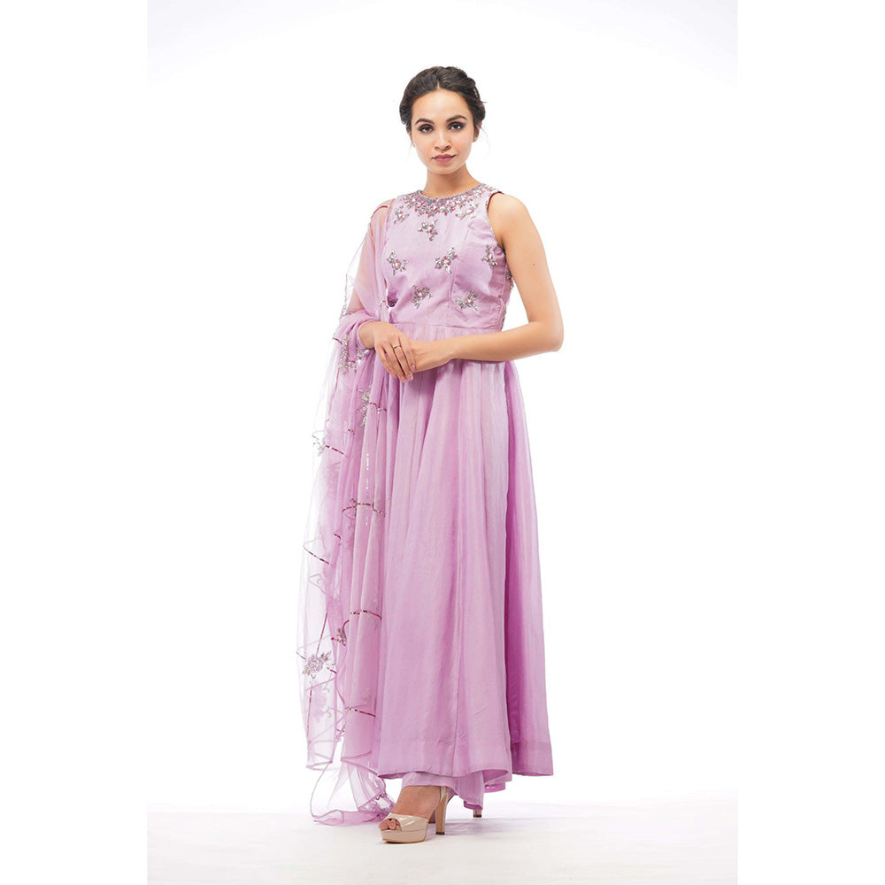 Shruti S Lavender Anarkali With Heavy Dupatta (Set of 3)