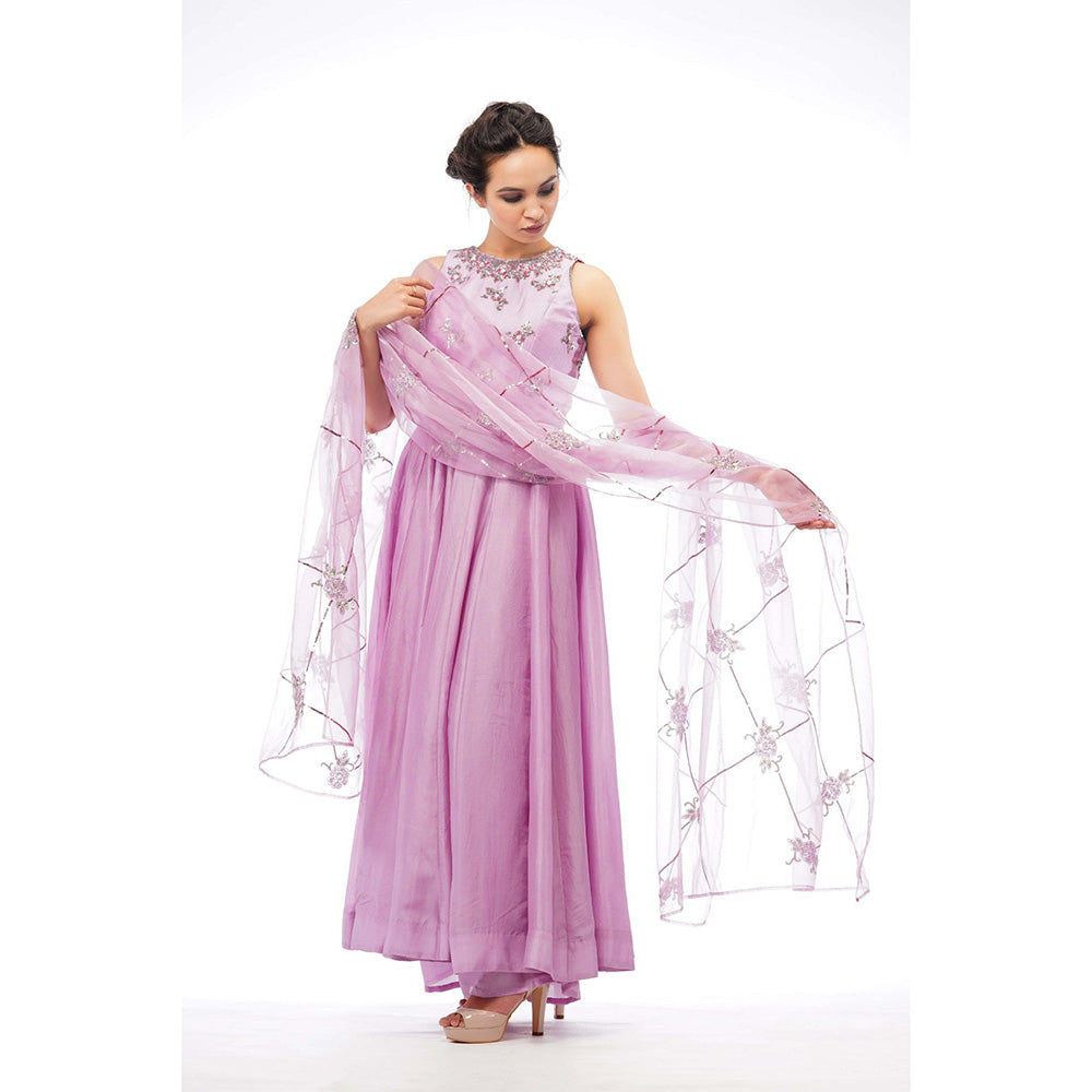 Shruti S Lavender Anarkali With Heavy Dupatta (Set of 3)