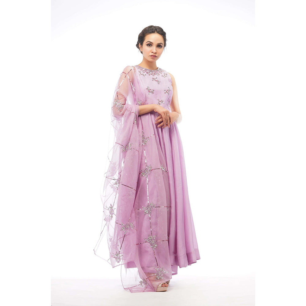 Shruti S Lavender Anarkali With Heavy Dupatta (Set of 3)