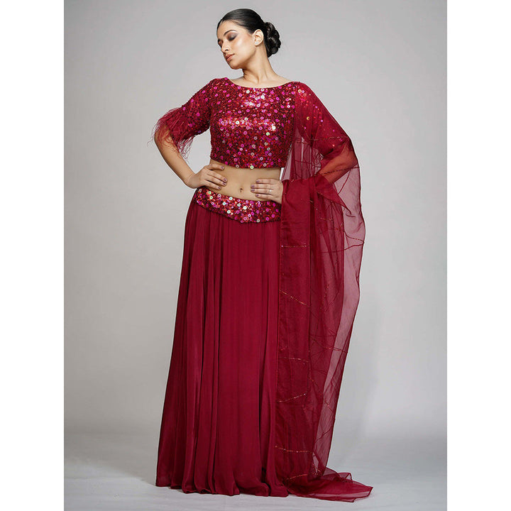 Shruti S Red Sequin Lehenga (Set of 3)