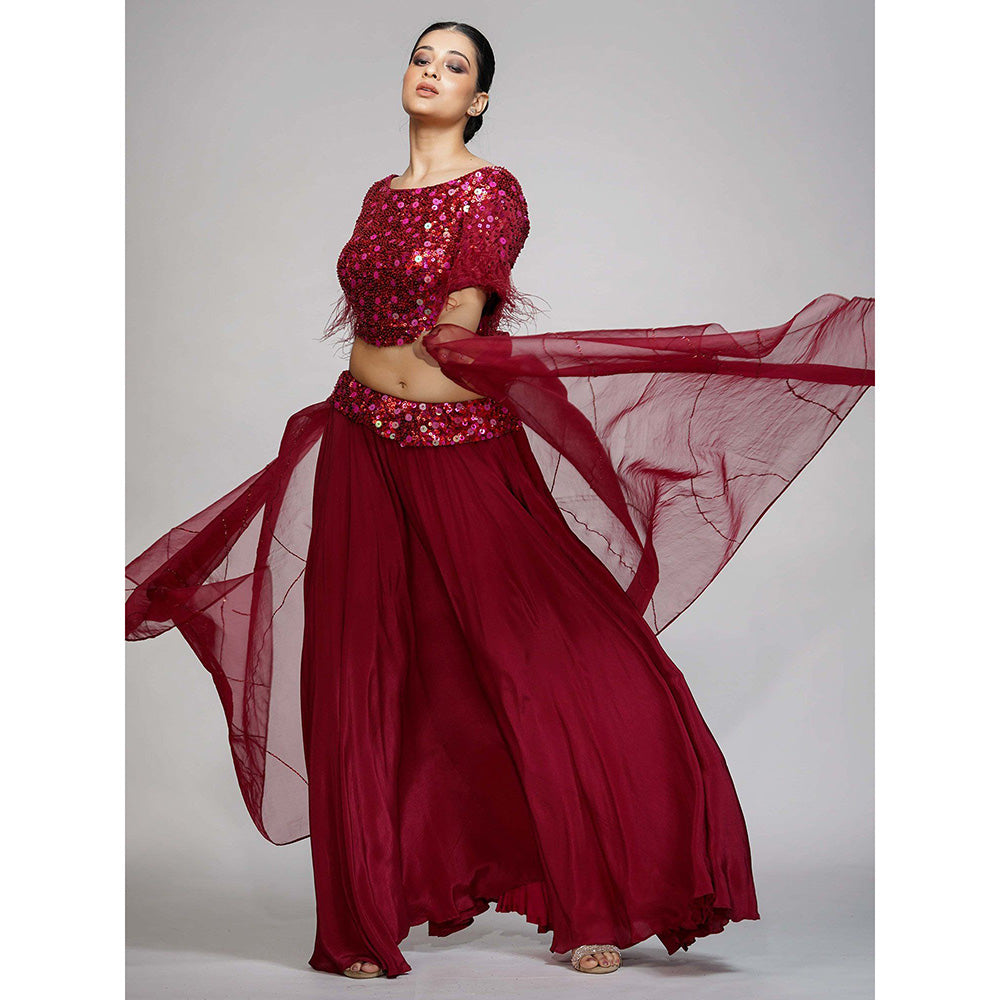 Shruti S Red Sequin Lehenga (Set of 3)