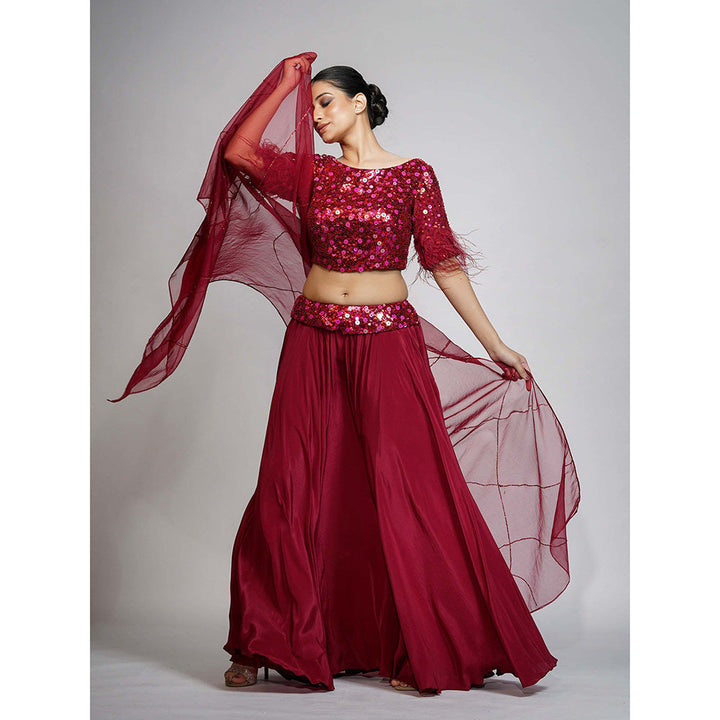 Shruti S Red Sequin Lehenga (Set of 3)