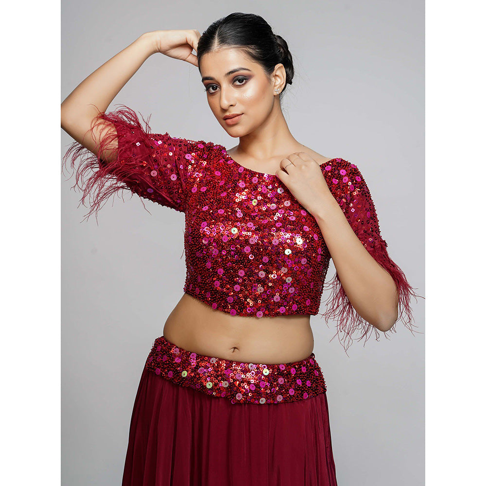 Shruti S Red Sequin Lehenga (Set of 3)