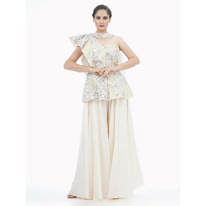 Shruti S Off White Peplum Sharara (Set of 3)
