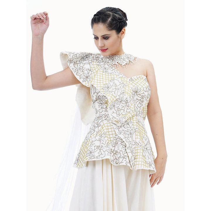 Shruti S Off White Peplum Sharara (Set of 3)