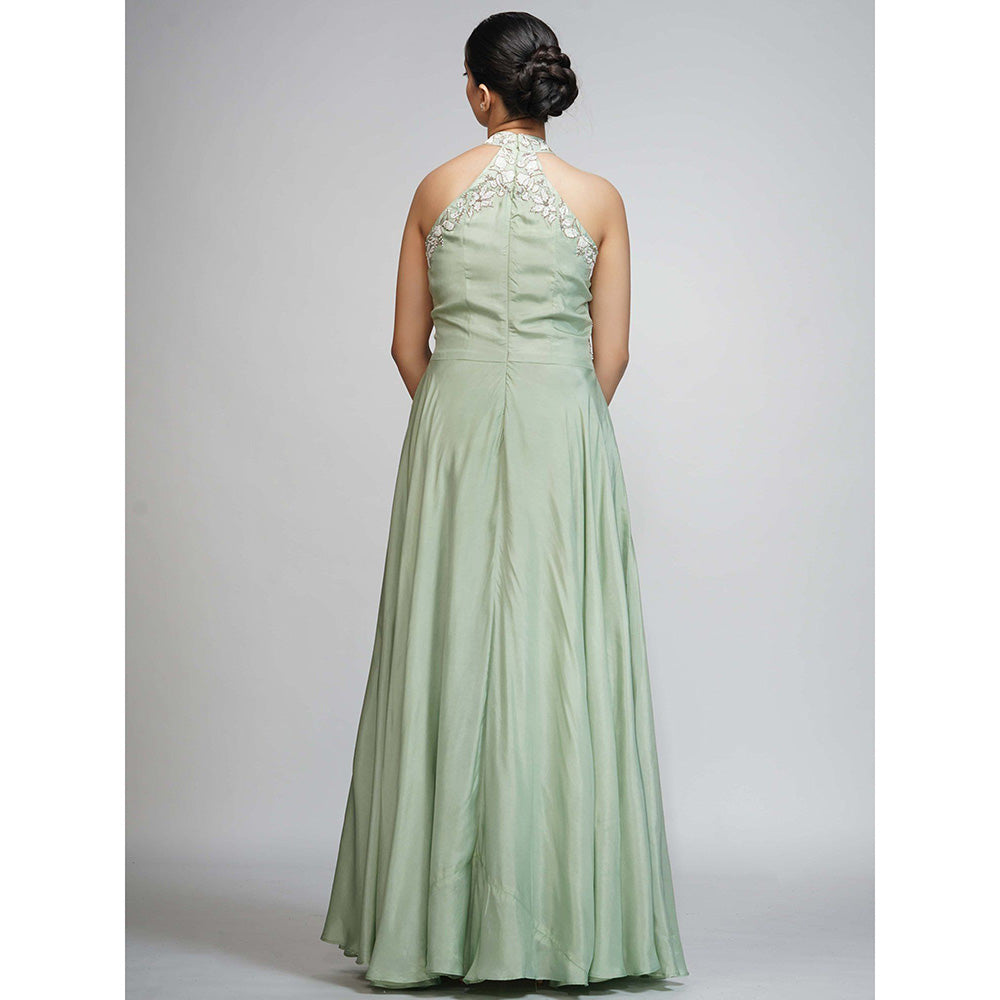 Shruti S Green Halter Neck Embroidered Gown