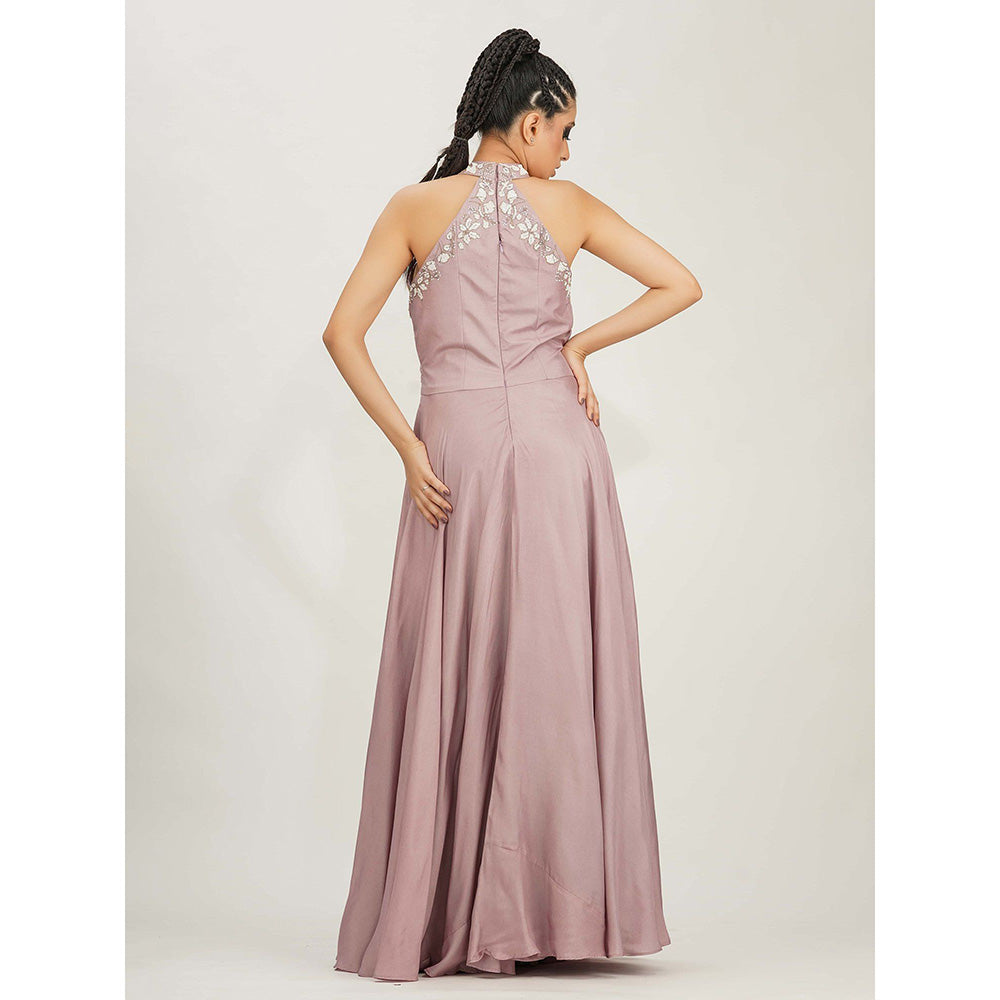 Shruti S Lavender Halter Neck Embroidered Gown