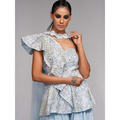Shruti S Blue Peplum Sharara (Set of 3)