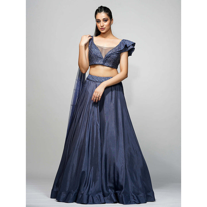 Shruti S Navy Grey Cocktail Lehenga (Set of 2)