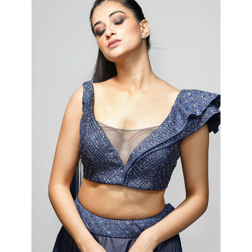 Shruti S Navy Grey Cocktail Lehenga (Set of 2)