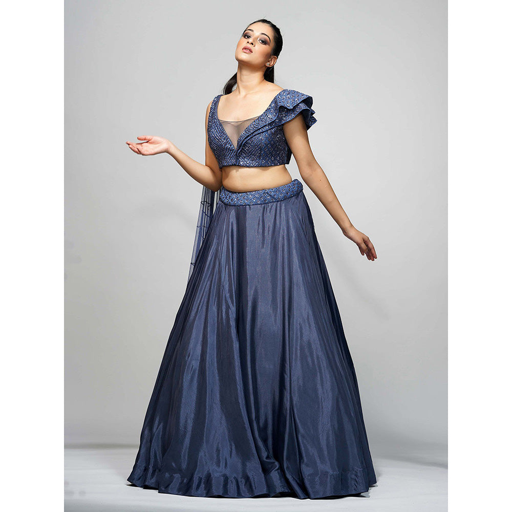 Shruti S Navy Grey Cocktail Lehenga (Set of 2)