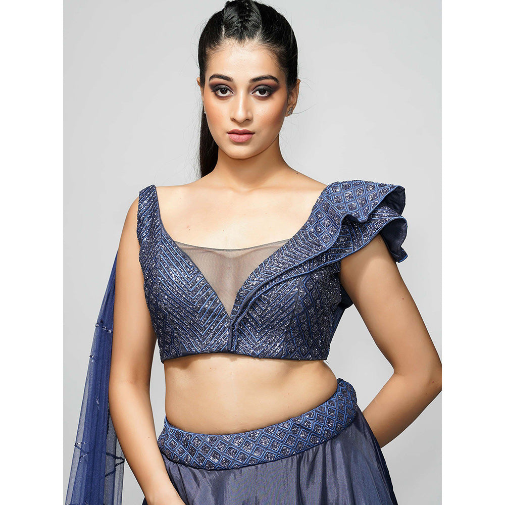 Shruti S Navy Grey Cocktail Lehenga (Set of 2)