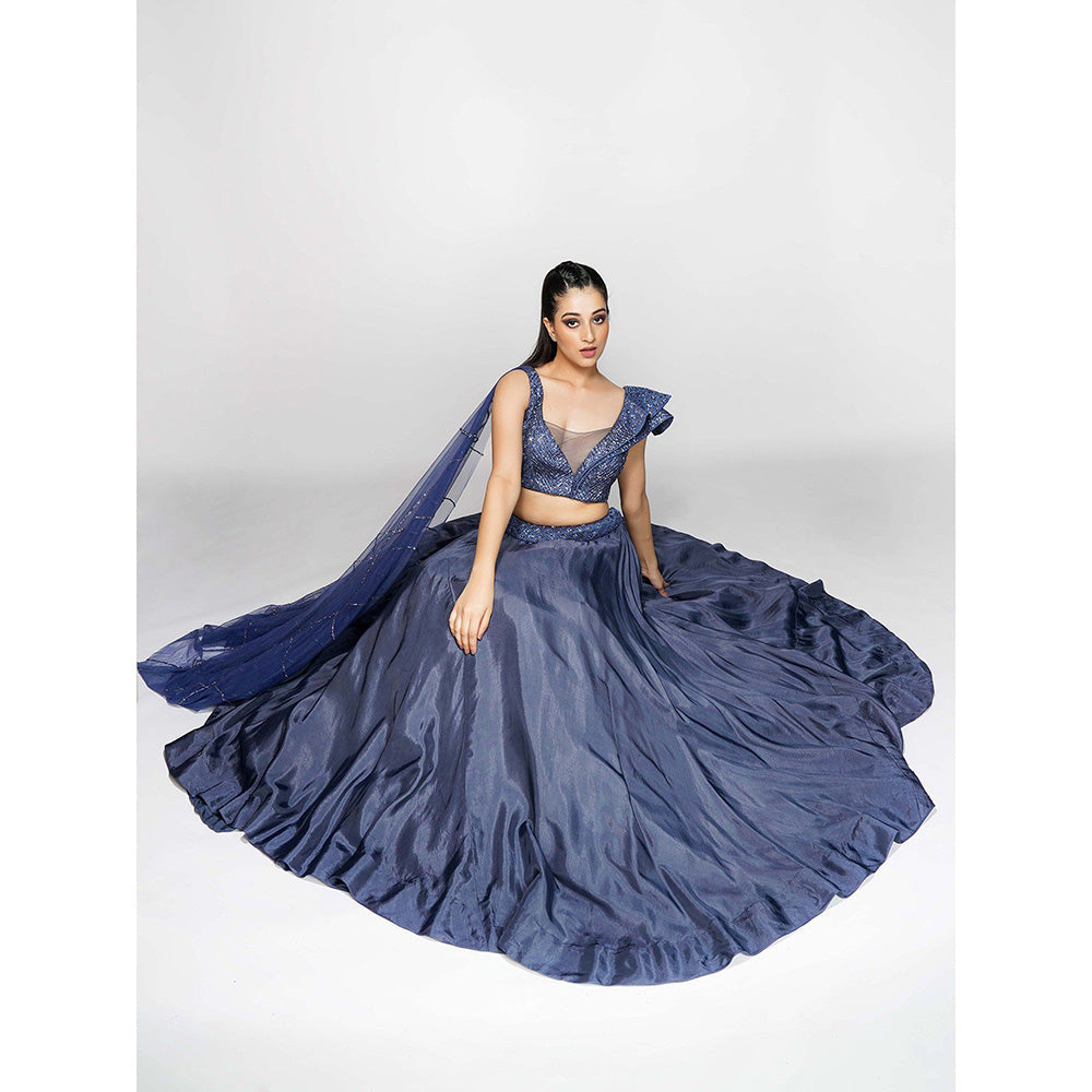 Shruti S Navy Grey Cocktail Lehenga (Set of 2)