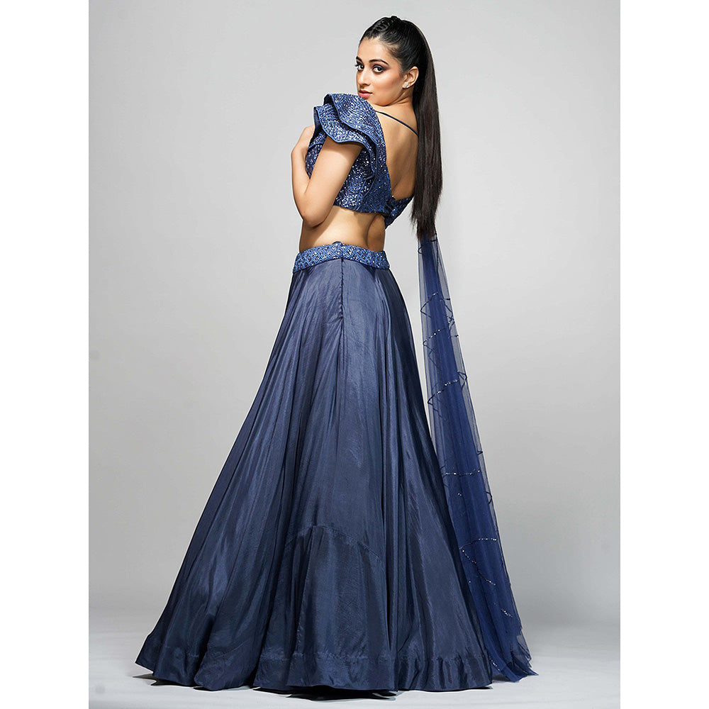 Shruti S Navy Grey Cocktail Lehenga (Set of 2)