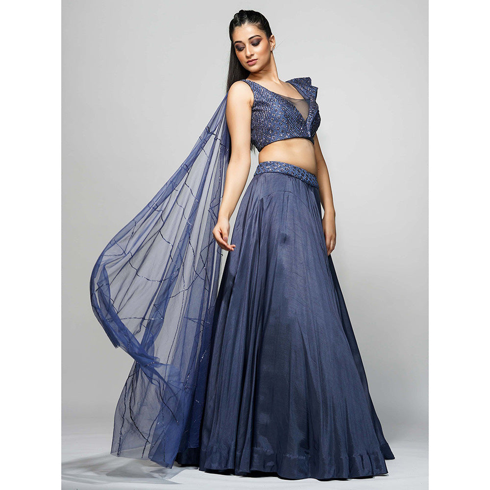 Shruti S Navy Grey Cocktail Lehenga (Set of 2)