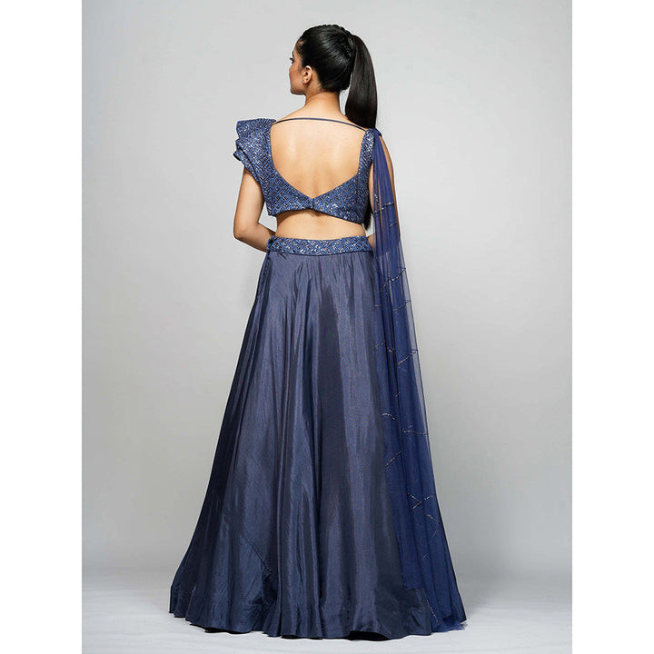 Shruti S Navy Grey Cocktail Lehenga (Set of 2)