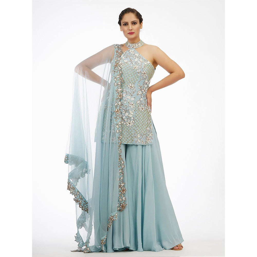 Shruti S Blue Halter Sharara (Set of 3)