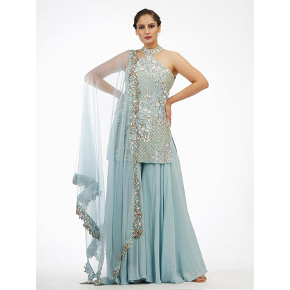 Shruti S Blue Halter Sharara (Set of 3)