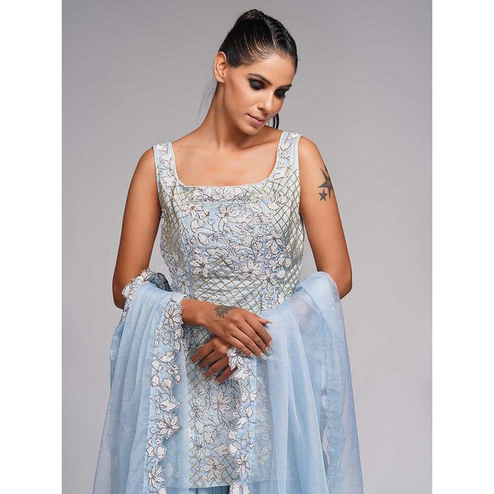 Shruti S Blue Embroidered Sharara (Set of 3)