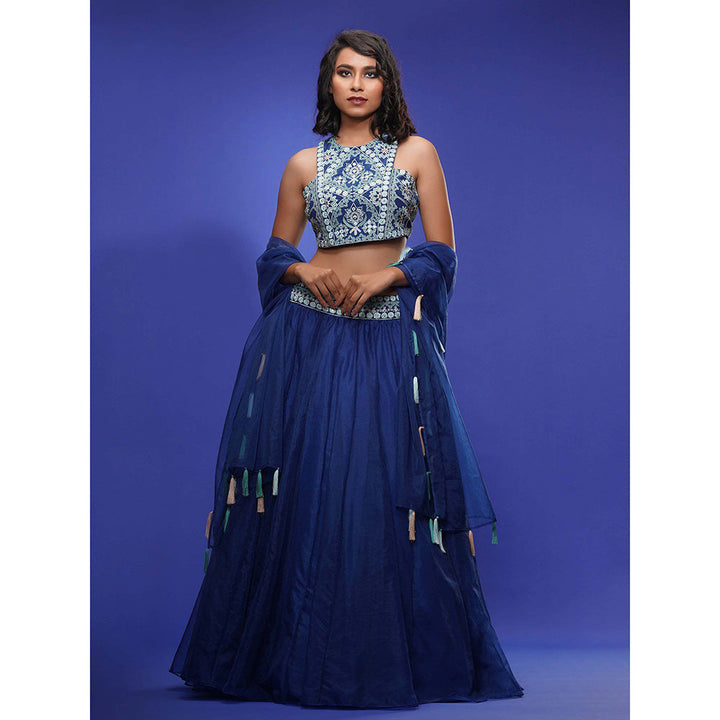 Shruti S Blue Racer Blouse Lehenga (Set of 3)