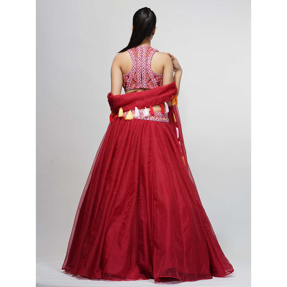 Shruti S Red Thread Work Lehenga (Set of 3)