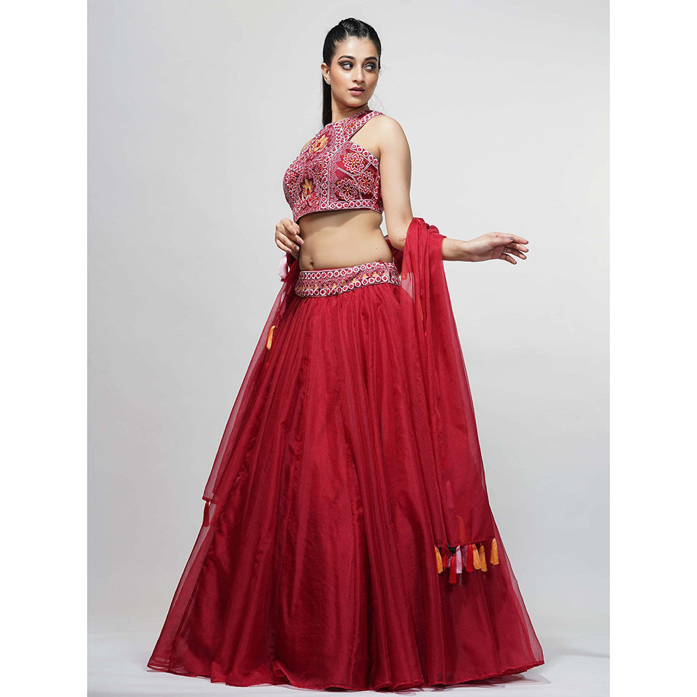 Shruti S Red Thread Work Lehenga (Set of 3)