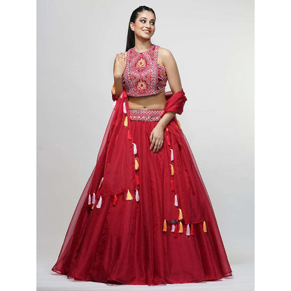 Shruti S Red Thread Work Lehenga (Set of 3)
