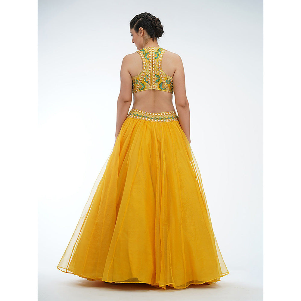 Shruti S Yellow Racer Blouse Lehenga (Set of 3)