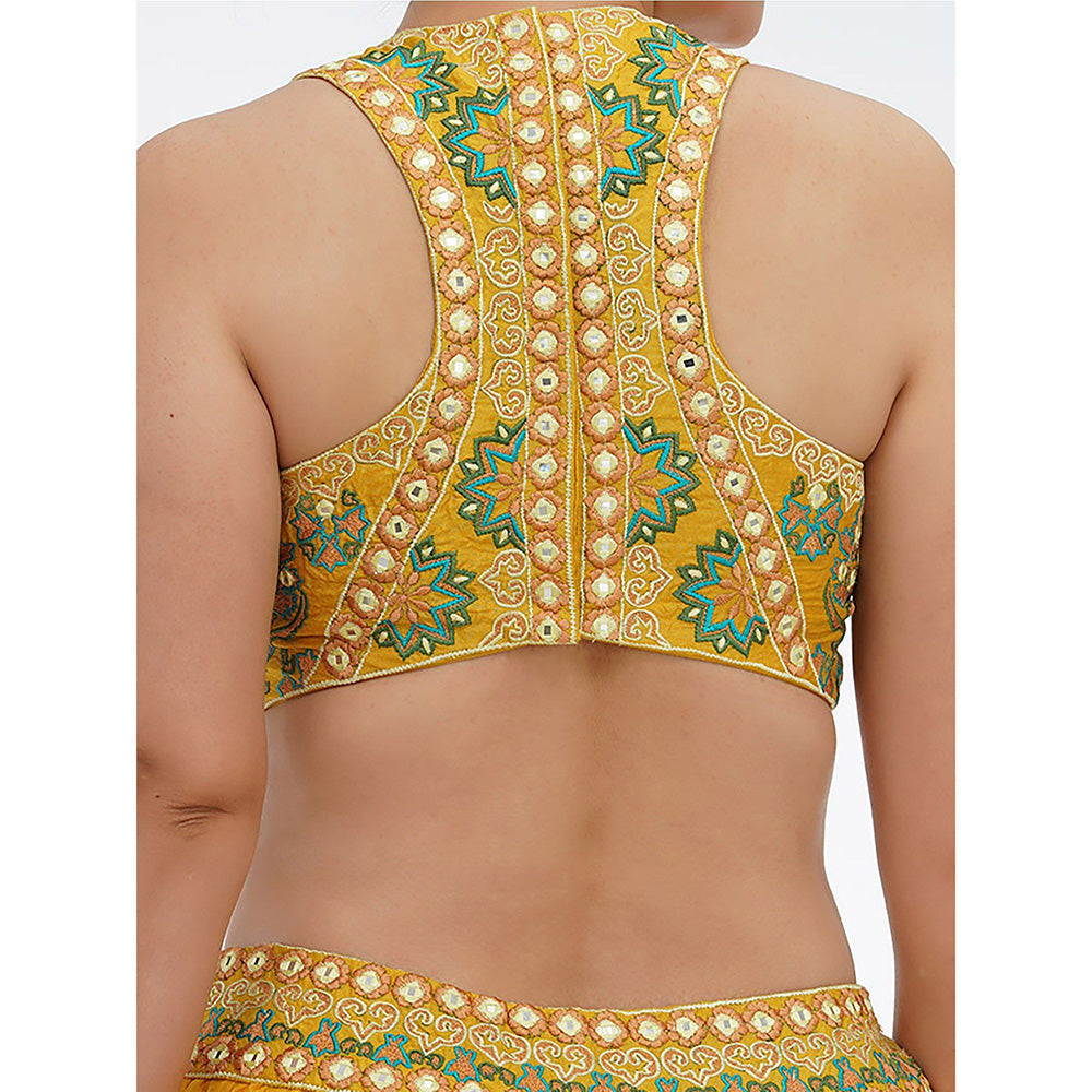 Shruti S Yellow Racer Blouse Lehenga (Set of 3)