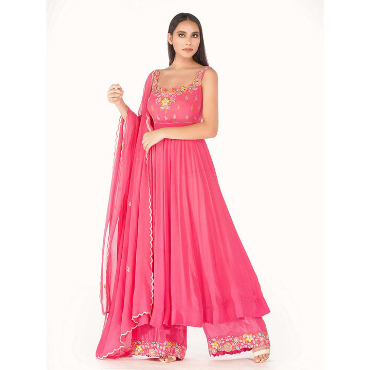 Shruti S Pink Thread And Mirror Work Anarkali (Set of 3)