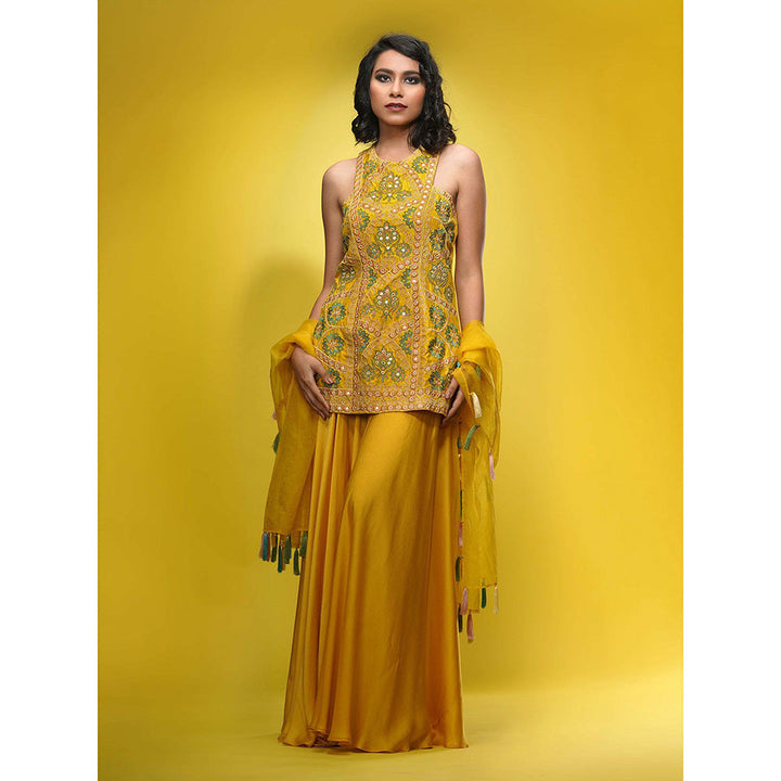 Shruti S Yellow Racer Cut Sharara (Set of 3)