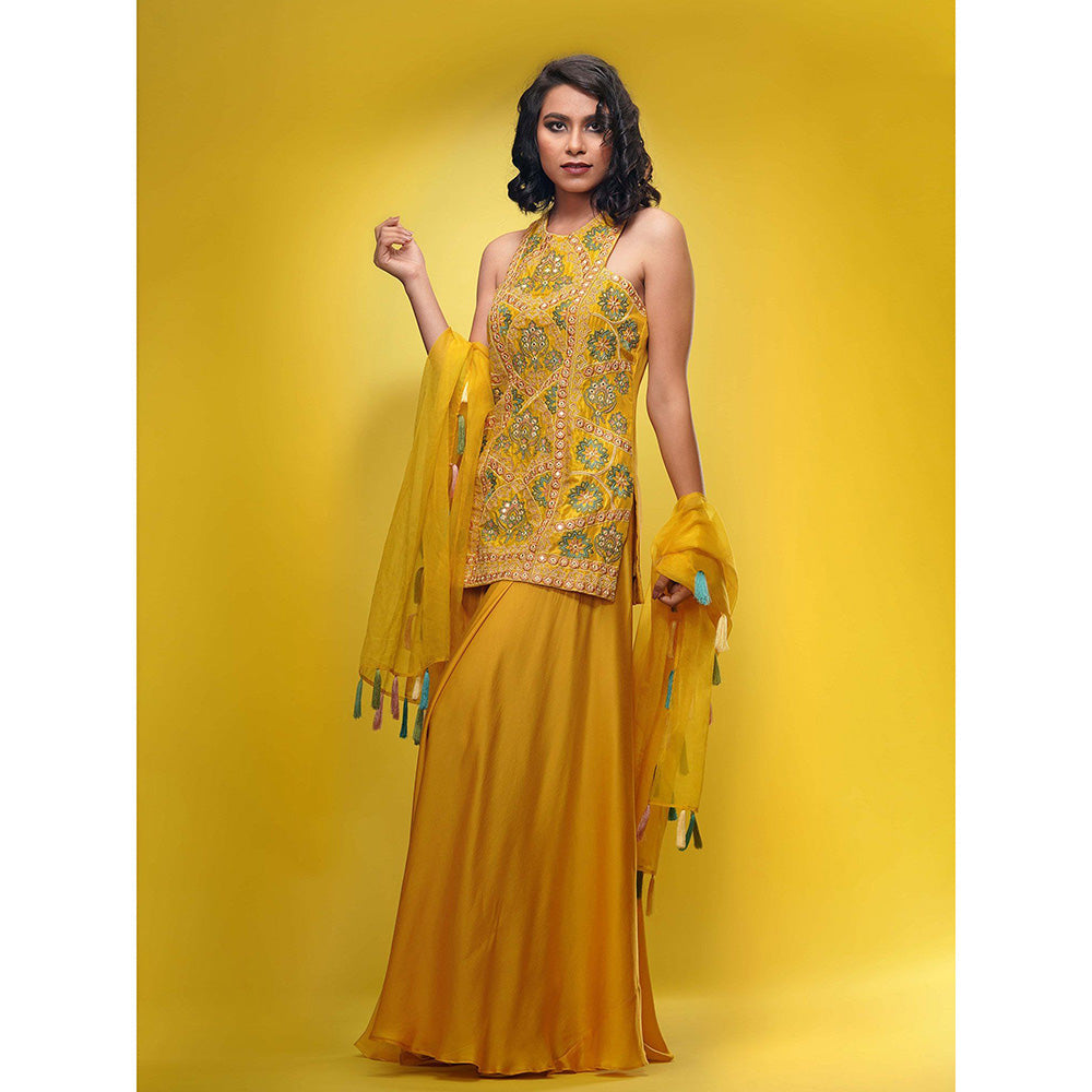 Shruti S Yellow Racer Cut Sharara (Set of 3)