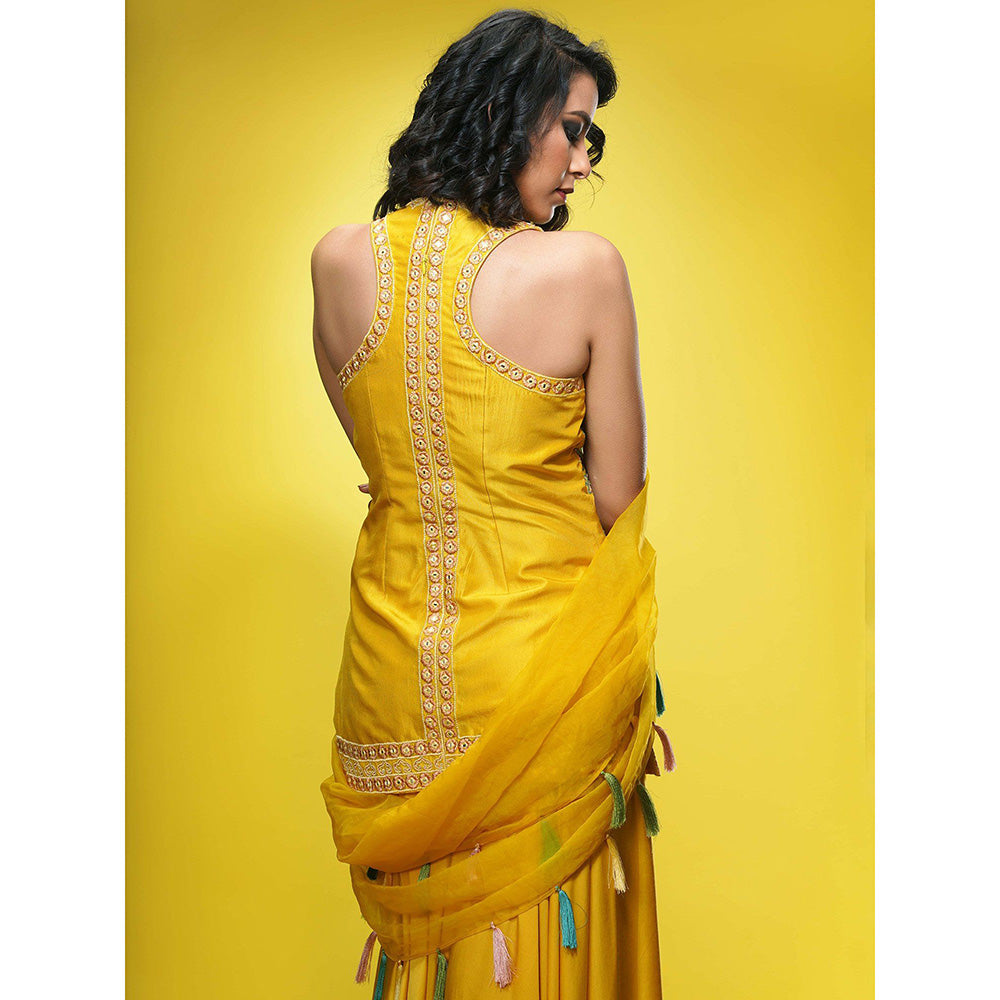 Shruti S Yellow Racer Cut Sharara (Set of 3)