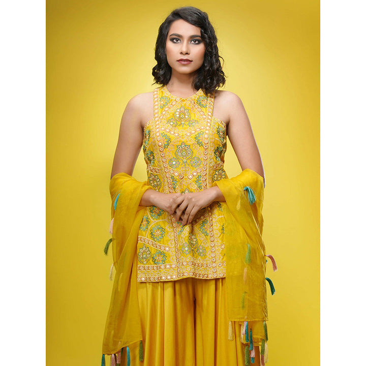 Shruti S Yellow Racer Cut Sharara (Set of 3)