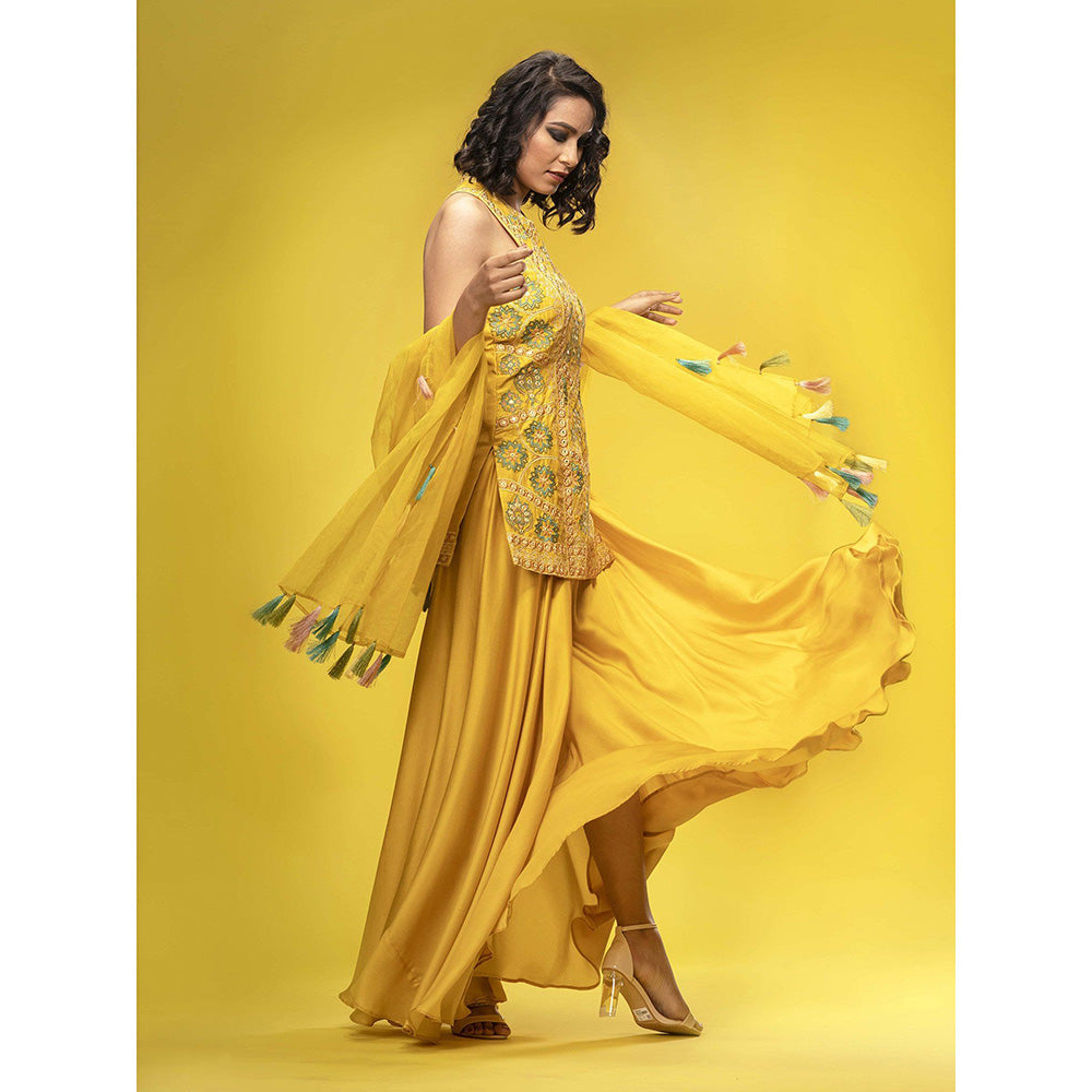 Shruti S Yellow Racer Cut Sharara (Set of 3)