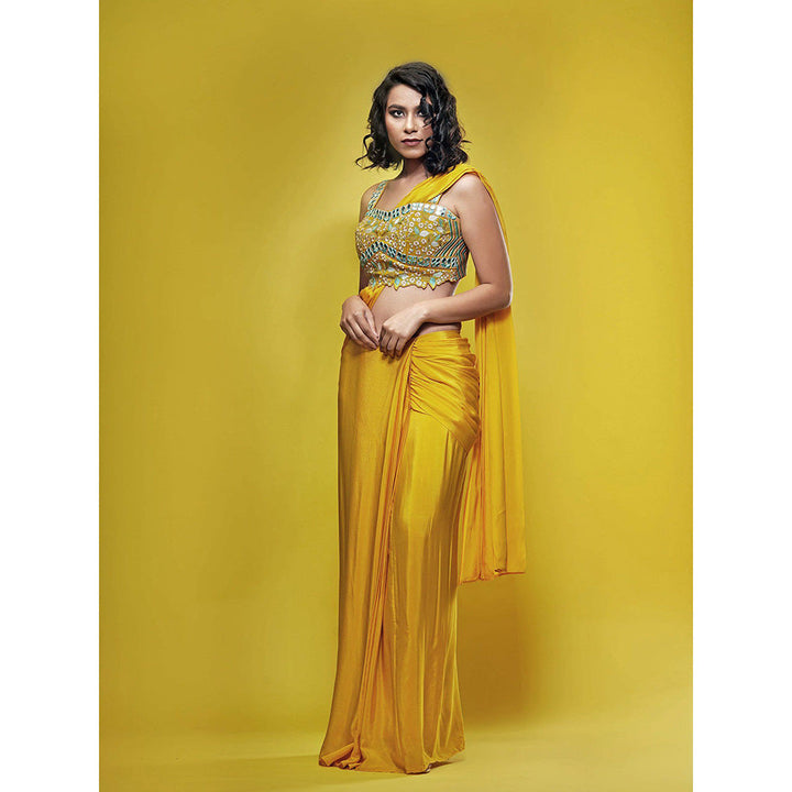 Shruti S Yellow Pre-Stitched Blouse Saree With Blouse with Stitched Blouse