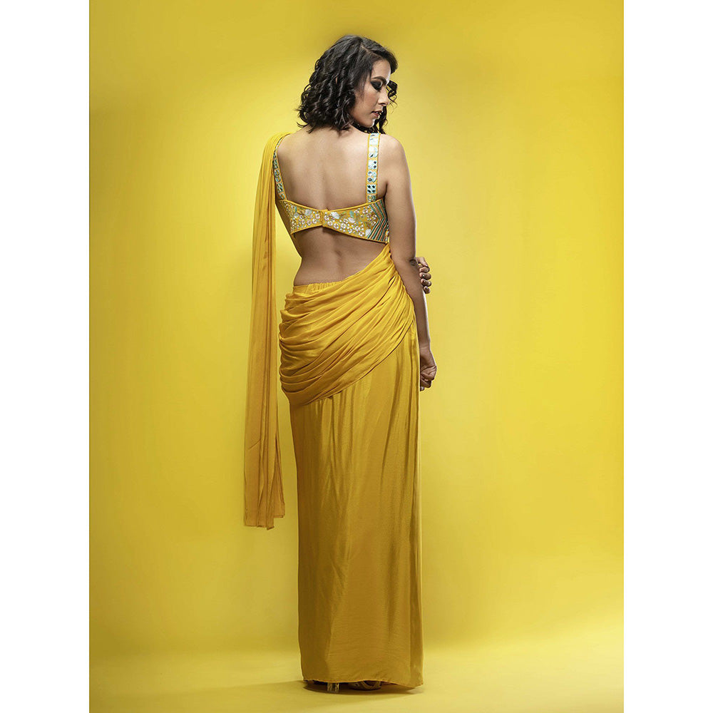 Shruti S Yellow Pre-Stitched Blouse Saree With Blouse with Stitched Blouse