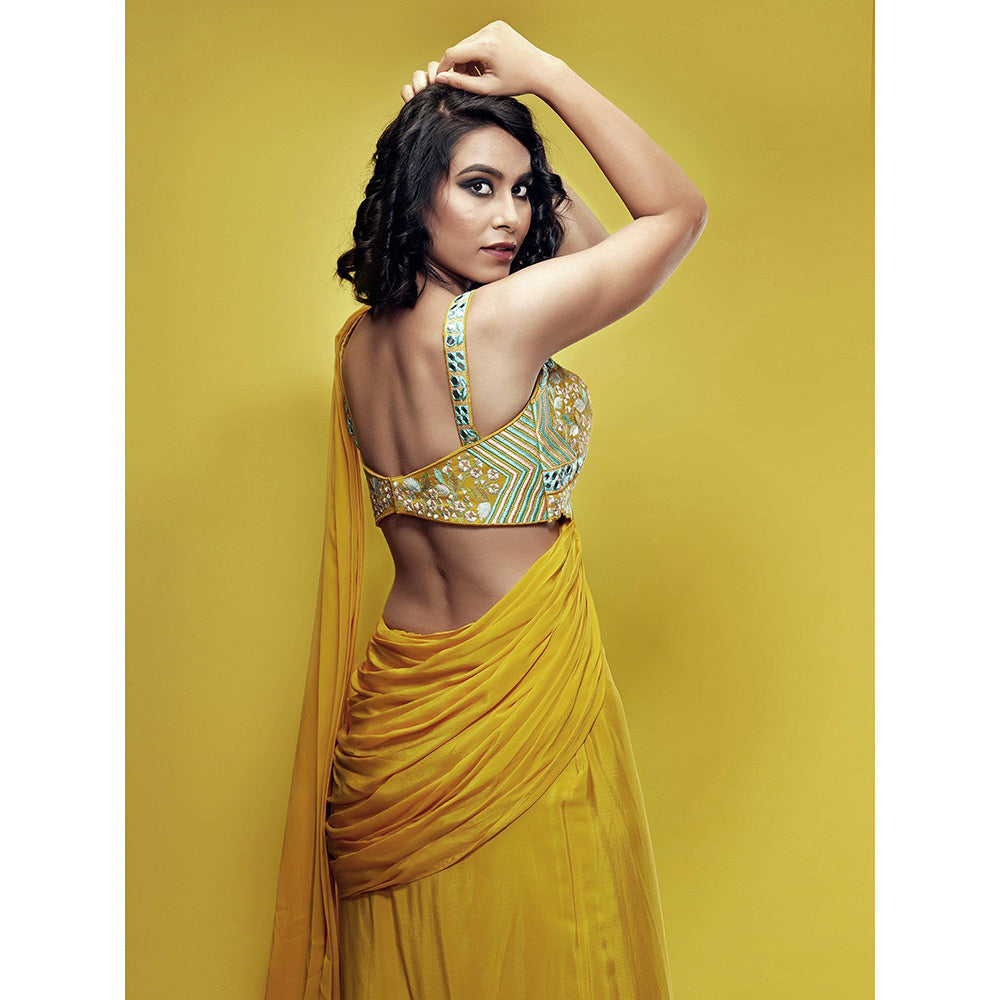 Shruti S Yellow Pre-Stitched Blouse Saree With Blouse with Stitched Blouse