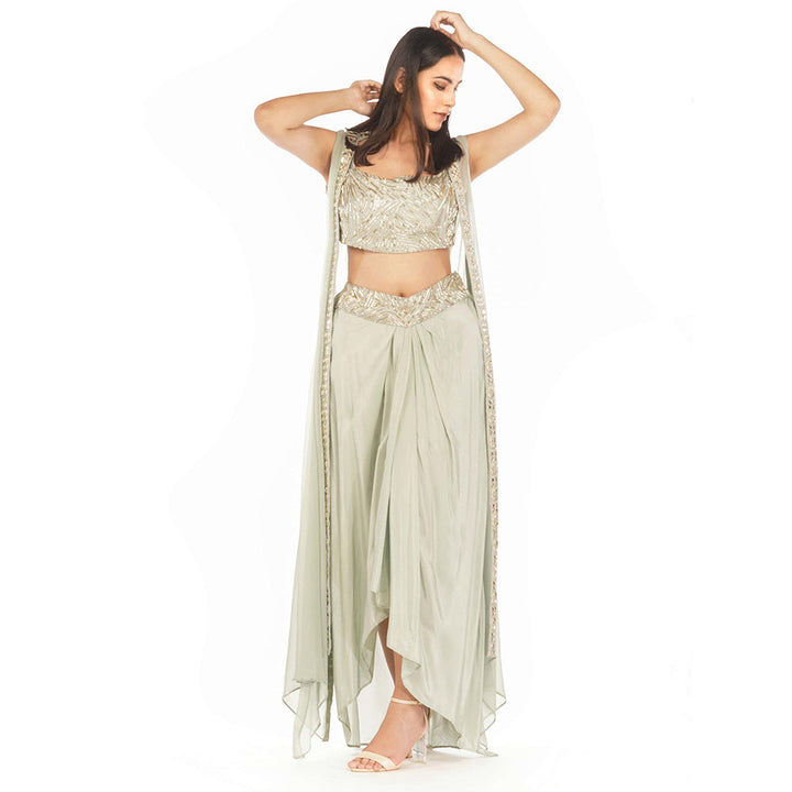 Shruti S Green Dhoti Skirt (Set of 3)