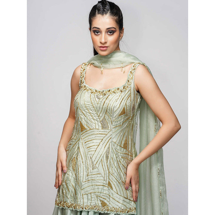 Shruti S Green Silver Gold Sharara (Set of 3)