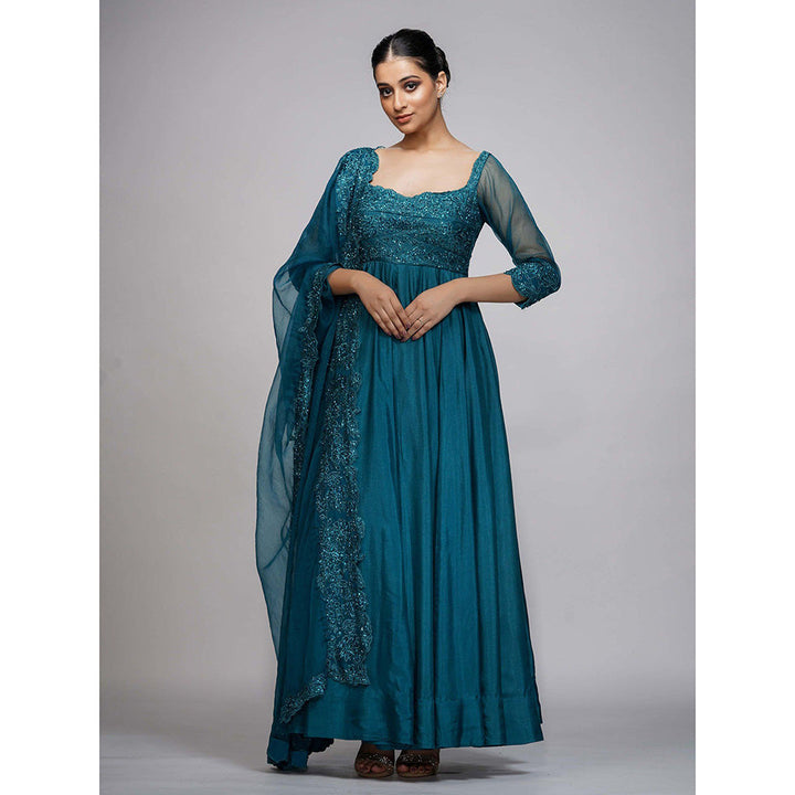 Shruti S Teal Classic Embroidered Anarkali (Set of 3)