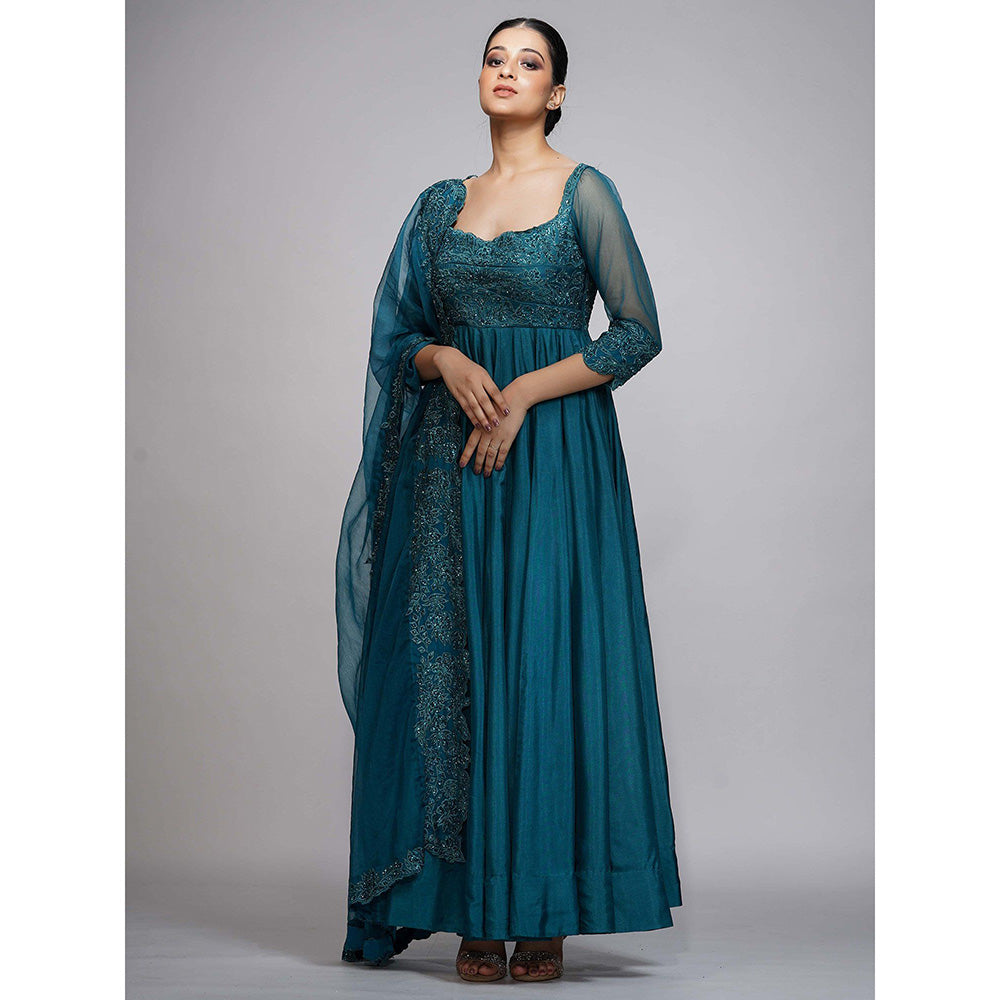 Shruti S Teal Classic Embroidered Anarkali (Set of 3)