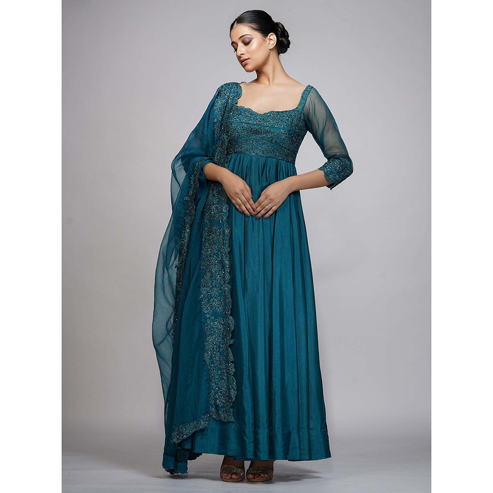 Shruti S Teal Classic Embroidered Anarkali (Set of 3)