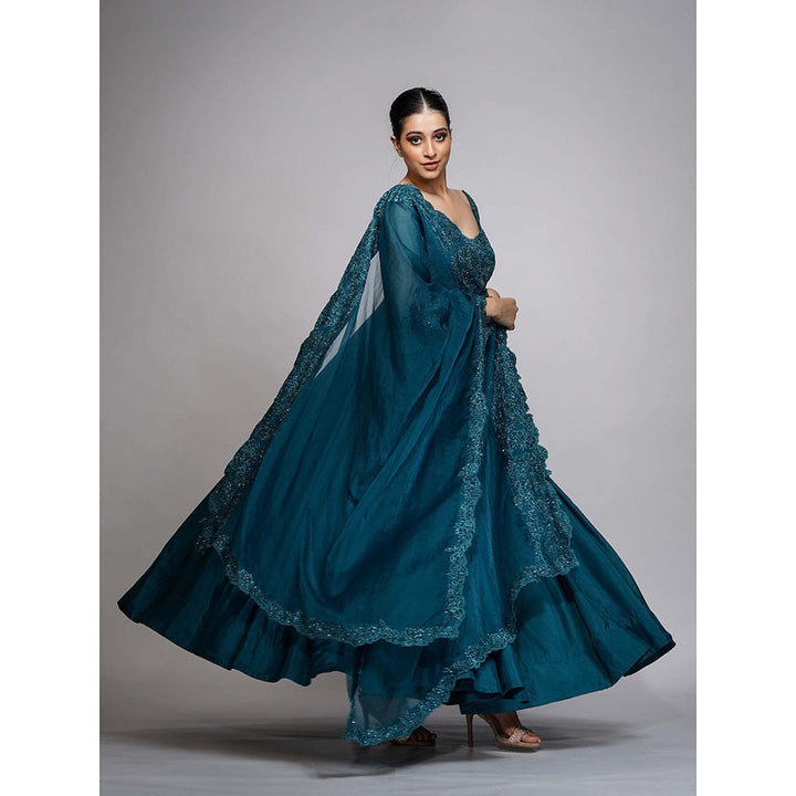 Shruti S Teal Classic Embroidered Anarkali (Set of 3)