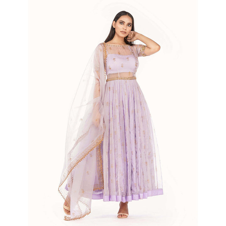 Shruti S Lavender Sheer Organza Anarkali (Set of 4)