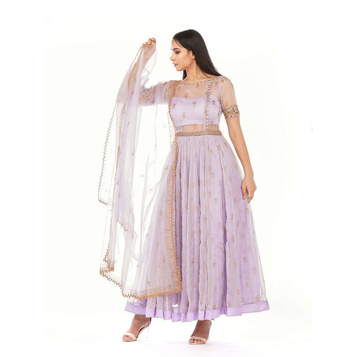 Shruti S Lavender Sheer Organza Anarkali (Set of 4)