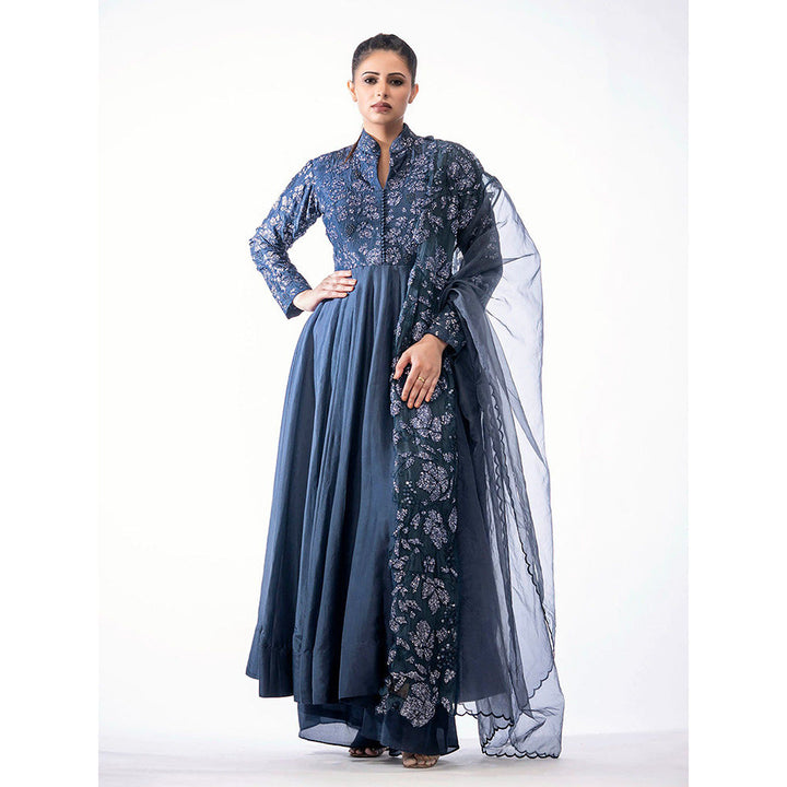 Shruti S Navy Blue Grapevine Anarkali (Set of 3)