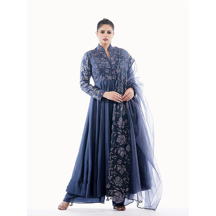 Shruti S Navy Blue Grapevine Anarkali (Set of 3)